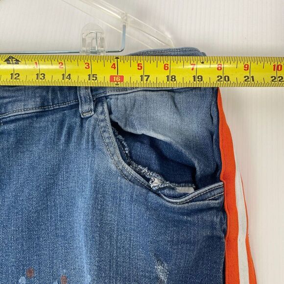 Spark Jean Shorts Mens SZ 42 Blue Medium‎ Wash Premium Denim Orange Stripe Jorts - Picture 7 of 14